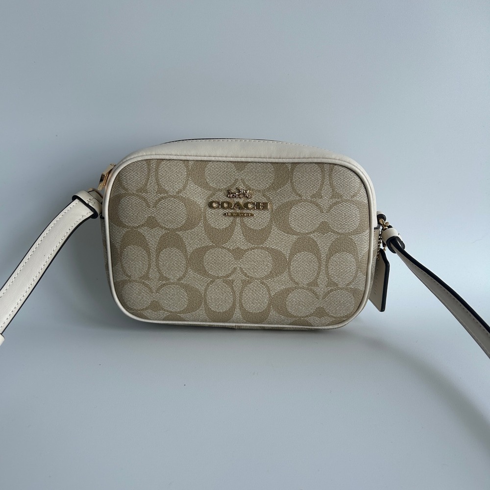 Coach Mini Jamie Camera Bag Chalk White Signature Canvas Crossbody Excellent
